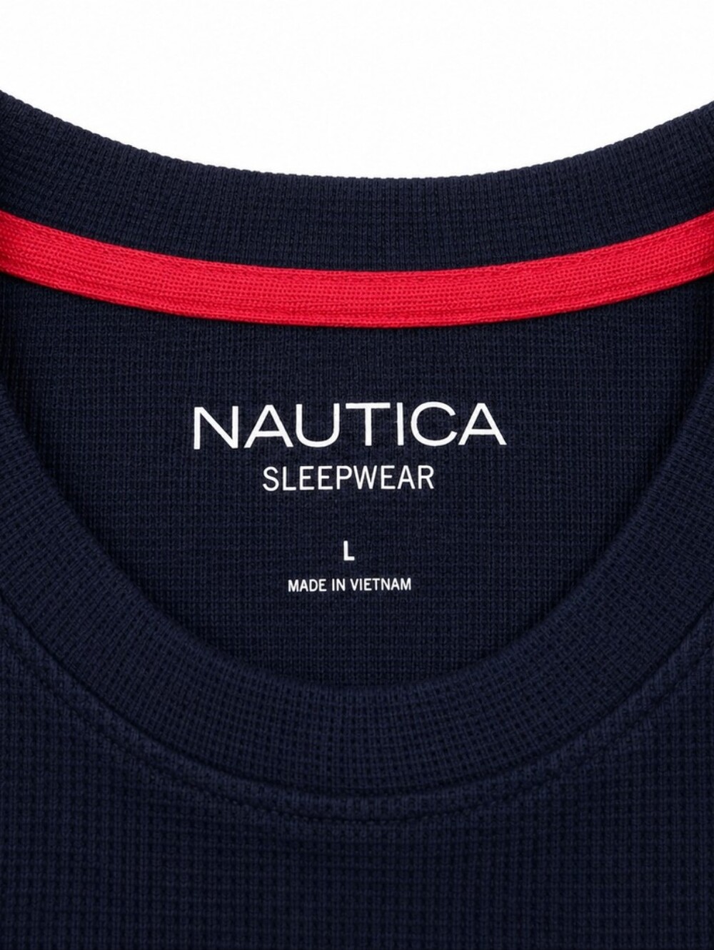 NWT Nautica Men’s Large Navy Waffle Knit Sleepwear Long Sleeve Top - Picture 4 of 5